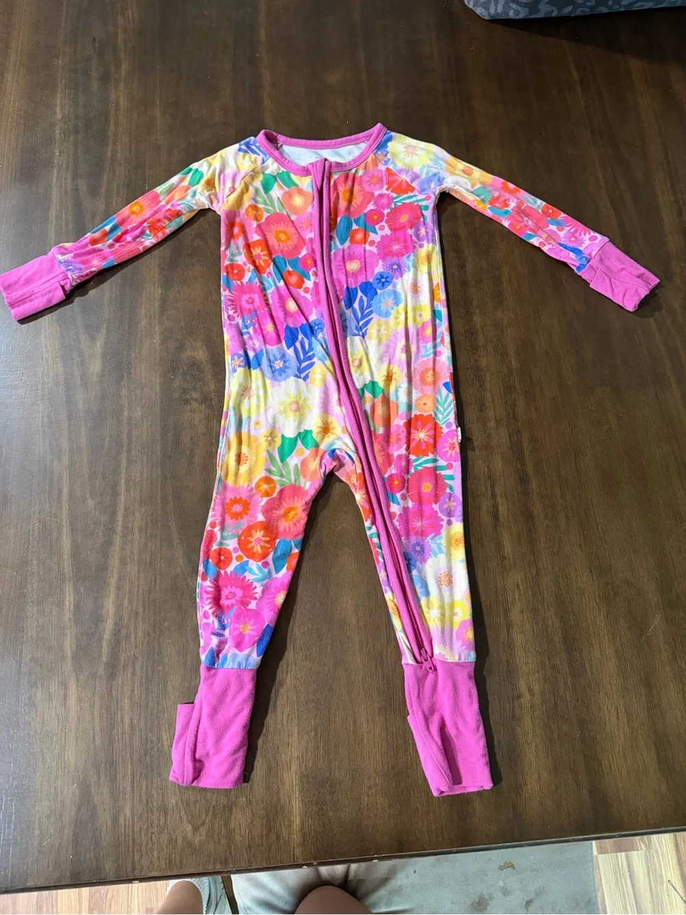 Little Sleepies Pink Floral Zip One-Piece Footie Pajamas